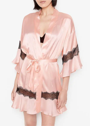 Халат кимоно пеньюар victoria’s secret pink flounce robe lace robe сатин