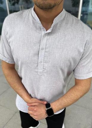 Рубашка мужская лён (серый)