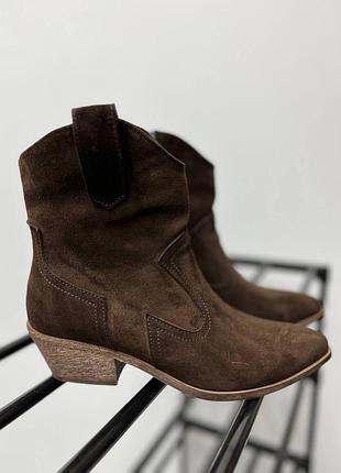 Акція ❗️ жіночі черевики козаки із натуральної замші шоколадного кольору 2453
