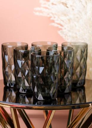 Склянка для напоїв висока гранована з товстого скла набір 6 шт сірий