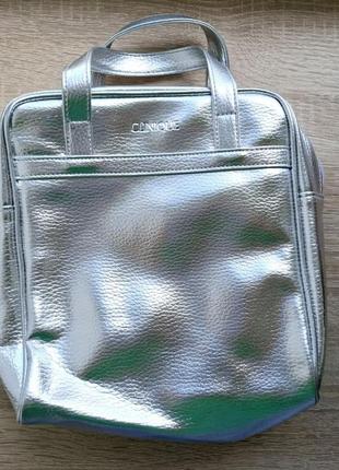 Косметичка сумка сріблястий металик clinique9 фото