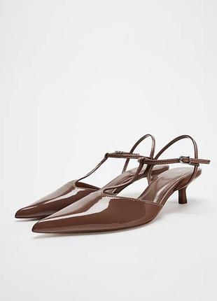 Туфли женские коричневые лакированные zara new