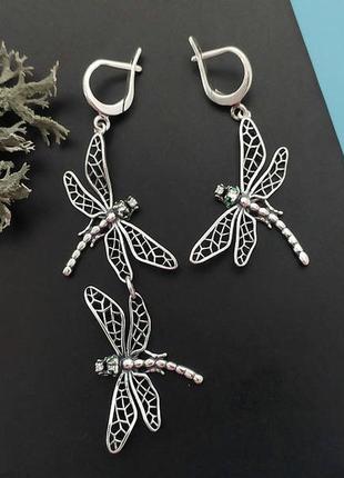 Серебряные серьги стрекозы