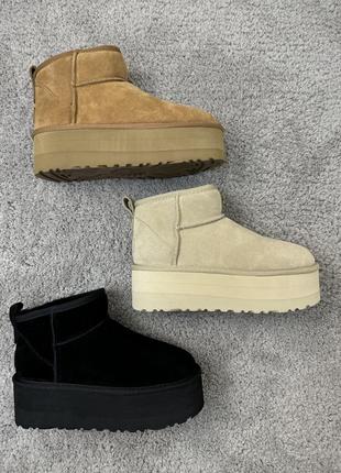 Ugg classic ultra mini угги женские в рыжем, бежевом и черном цветах