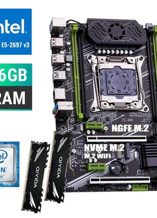 Комплект pro v7 / qiyida x99 e5-a99 lga 2011-3 / intel xeon e5-2697v3 2.6-3.6 ghz / 16gb ddr4