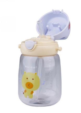 Бутылка для воды с трубочкой 380 мл детская фляга прозрачная для напитков с дозатором и ручкой2 фото