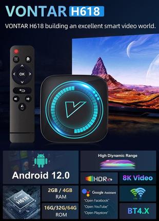 Акція! знижка! смарт тб-приставка vontar h618 6k, 2gb/16gb smart tv андроїд 12.0 wifi-6