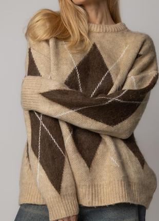 Oversize теплый свитер с ромбами