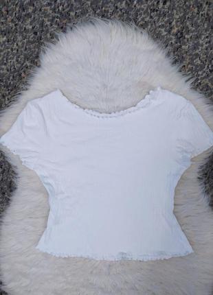 Біла футболка жіноча в рубчик/ блуза в рубчик біла / топ жіночий / укорочена футболка