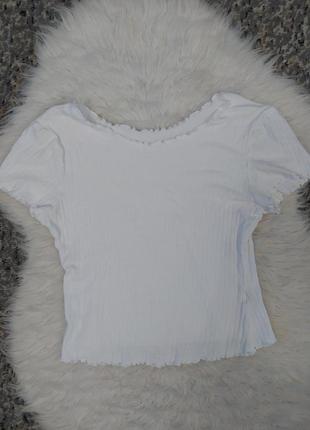 Біла футболка жіноча в рубчик/ блуза в рубчик біла / топ жіночий / укорочена футболка6 фото
