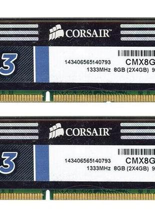Оперативна пам'ять corsair cmx8gx3m2a1333c9 xms3 8gb (2x4gb) ddr3 1333 mhz cl9 desktop memory kit б/в