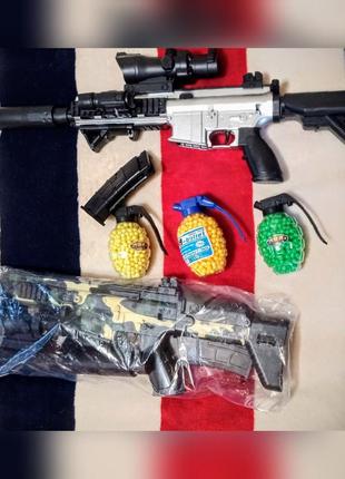 Іграшкова зброя автомат colt m16 з глушником на пластикових кульках