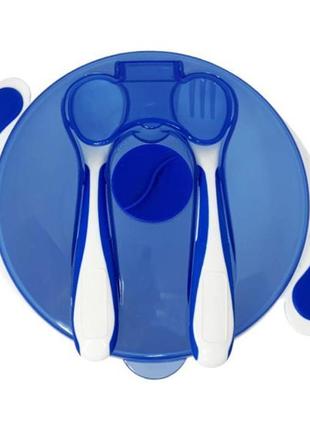 Тарелка на присоске с ложкой и вилкой mgz-0109(blue) 350 мл