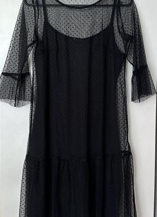Чорна сукня міді з сіткою 2в1 divine cher mohito zara rezerved
