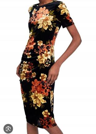 Нарядное бархатное платье zara trafaluc принт цветы этикетка3 фото