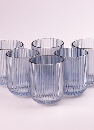 Склянка для напоїв фігурна прозора ребриста з товстого скла набір 6 шт блакитний3 фото
