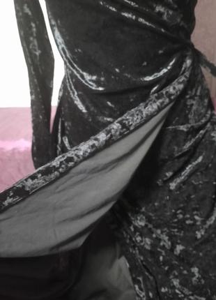 Платье макси на запах бархатная черная франция4 фото