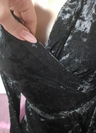 Платье макси на запах бархатная черная франция3 фото
