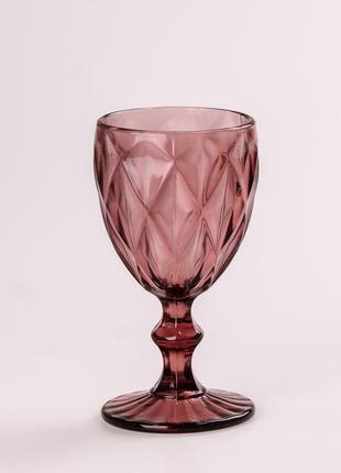 Келих для вина фігурний гранований з товстого скла набір 6 шт рожевий2 фото