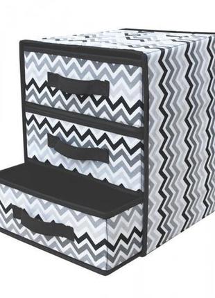 Органайзер для хранения вещей handy home zigzag с 3 выдвижными ящиками, 30х30х36 см черно-белый (st)1 фото