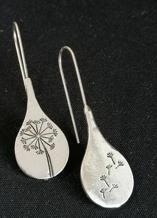 Серьги-подвески с серебряным покрытием одуванчика5 фото