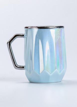 Чашка керамічна 450 мл у дзеркальній глазурі блакитний3 фото