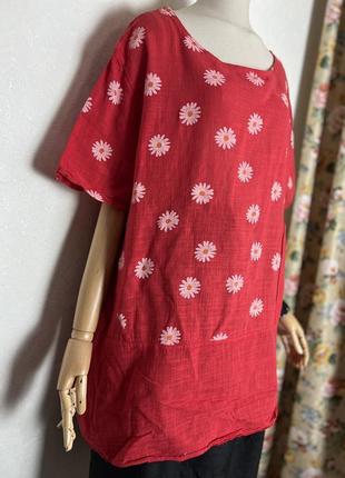 Хлопок100%,блуза красная в цветы рубаха,туника,италия,етно бохо стиль3 фото