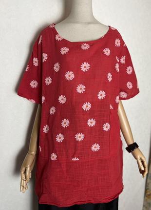 Хлопок100%,блуза красная в цветы рубаха,туника,италия,етно бохо стиль8 фото