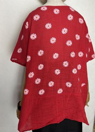 Хлопок100%,блуза красная в цветы рубаха,туника,италия,етно бохо стиль6 фото