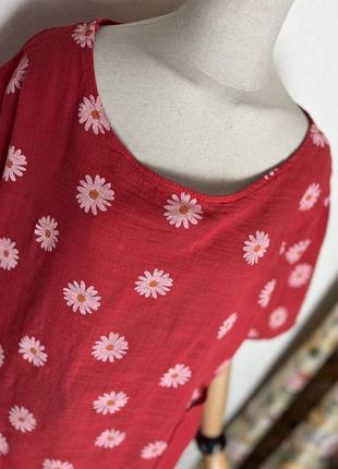 Хлопок100%,блуза красная в цветы рубаха,туника,италия,етно бохо стиль10 фото