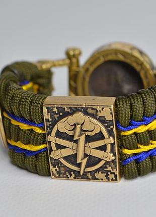 Браслет рвта з козаками та гербами україни з латуні та бронзи з опліткою патріотичною + брелок у подарунок
