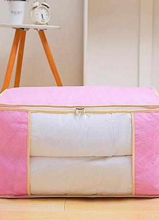 Ящики-органайзеры для вещей 3 шт. мягкие коробы для хранения белья 60*40*35 см розовый