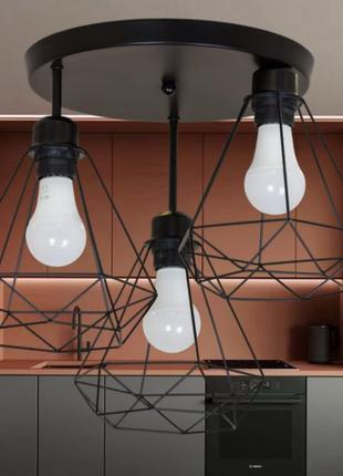 Чёрная потолочная люстра на 3 плафона "triangular frame ceiling light" (07-h9150f-3 bk (300))