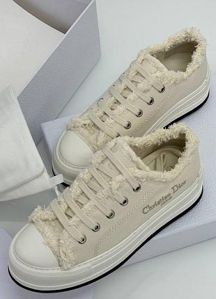 Кроссовки кеды в стиле dior беж черные