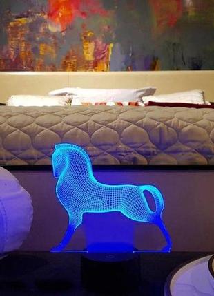 Нічник-світильник 3d "срібний кінь" 3dtoyslamp 25х15 см cl0028199
