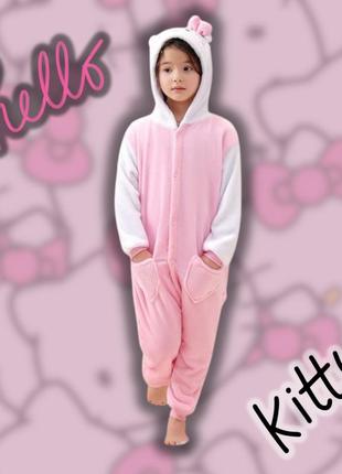 Детская теплая пижама кигуруми для малышей девочек хеллоу китти hello kitty
