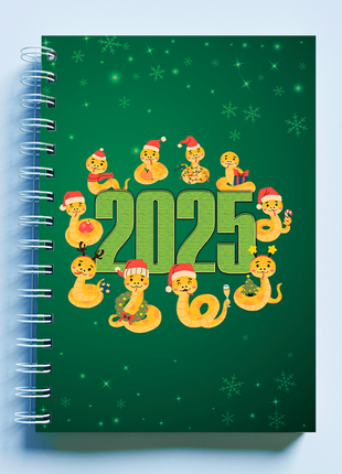 Скетчбук sketchbook (блокнот) для малювання з новорічним принтом "веселі змійки. 2025 рік змії"