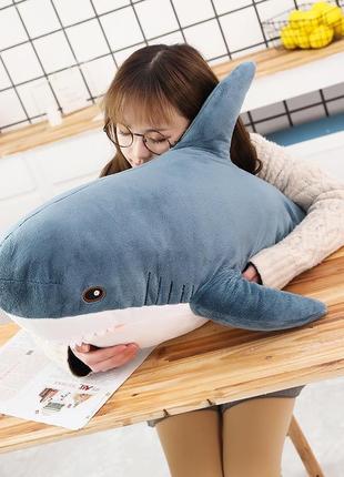 Подушка іграшка акула синя 80 см blahaj акула ікеа ikea10 фото