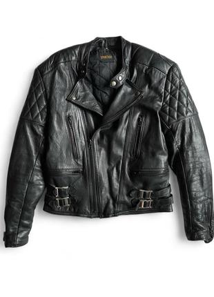 Чорна шкіряна косуха мото куртка вінтажна