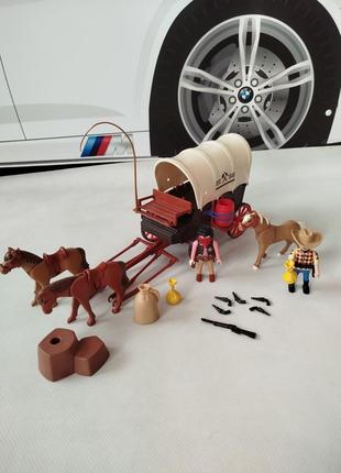 Конструктор playmobil плеймобил 5248 рейдеры дикого запада covered wagon with raiders