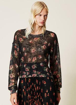 Twinset італійська вишуканість  брендовий в'язаний светр  мохер вовна  павутинка квітковий принт.