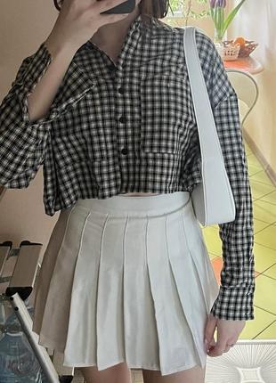 Укороченная рубашка bershka в клетку5 фото