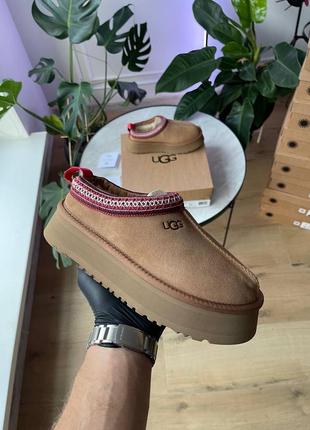 Ugg tasman platform chestnut теплые женские угги из натуральной замши, водоотталкивающие