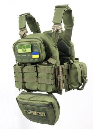 Плитоноска швидкого скидання з боковими карманами cordura 1000d+ напашник та 6 підсумків олива