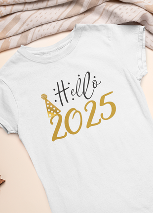 Футболка біла з оригінальним новорічним принтом "hello 2025" push it