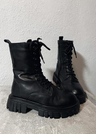 Шкіряні сапоги чоботи зима🖤
