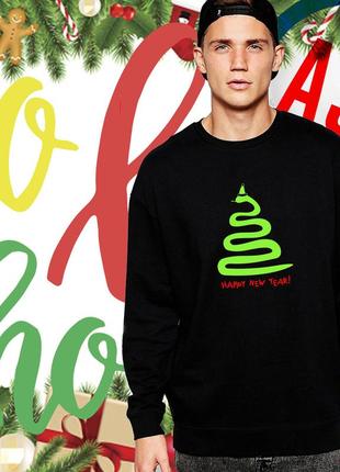Новогодние мужские кофты, год змеи, 2025, свитшоты, толстовки с новогодними принтами в виде ёлки.