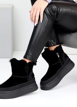 Модные женские черные угги зимние теплые на меху зима