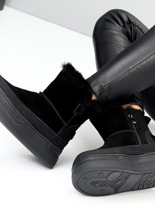 Модные женские черные угги зимние теплые на меху зима