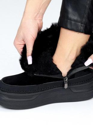 Модные женские черные угги зимние теплые на меху зима